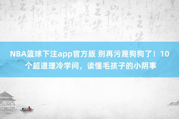 NBA篮球下注app官方版 别再污蔑狗狗了！10 个超道理冷学问，读懂毛孩子的小阴事
